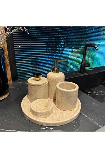 LİSPERA Bej Mermer Beşli Banyo Seti , Bej Mermer Banyo Seti