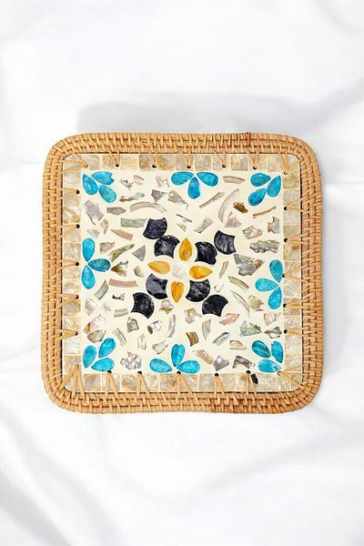 oceanpoint Rattan Trivet - Stylish and Natural Mosaic Design Table Decor (23cm)