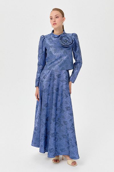Nihan Rose Accessory Stone Evening Dress Set Indigo