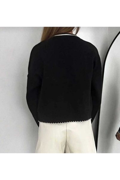 trikomode Siyah Kadın Oversize Yumuşak Doku Kazak