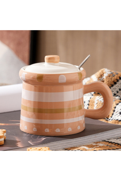 Livava Ethnic Patterned Ceramic Mug, Cream, 9X9