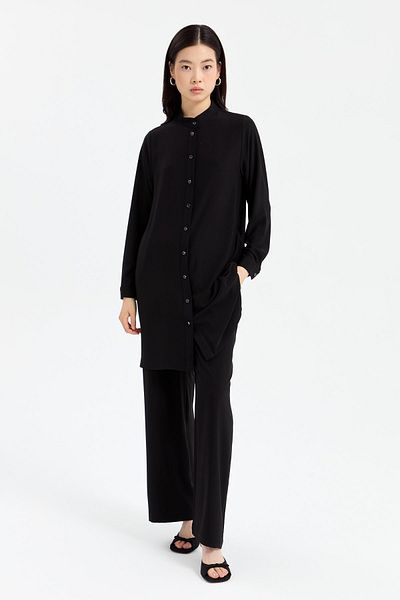 Nihan Black Judge Collar Pants and Tunic Set