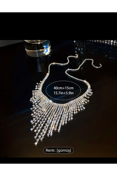 Marmara ZARİF TAŞLI PÜSKÜLLÜ KOLYE LUKS VİNTAGE göz alıci moda aksesuar