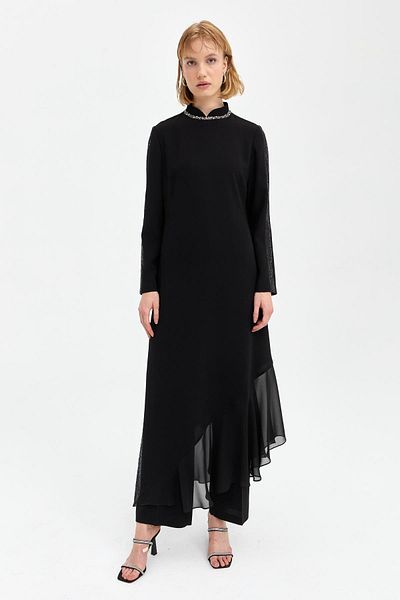 Nihan Black Flounce Detailed Trousers Tunic Suit