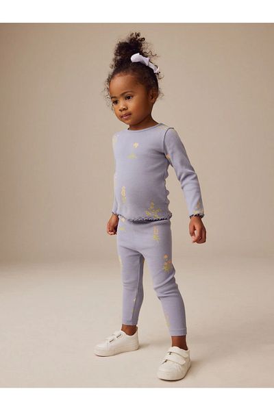 Next Baby Girl's Unicorn - Floral - Colorful Polka Dot Patterned Riban T-Shirt and Tights Set