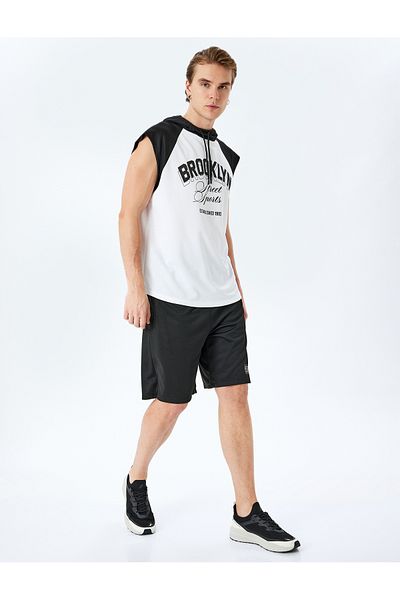 Koton Slogan Printed Color Contrast Hooded Sleeveless Sports Tank Top