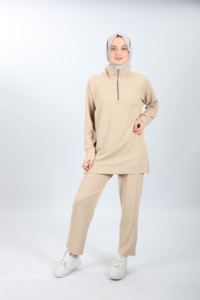 nisa butik LÜX KALİTE KREM RENGİ TUNİK TAKIM