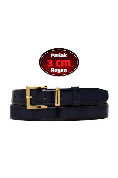 GoDeri 100% piele naturală, 3 cm curea clasică din piele lacuită bleumarin pentru femei, afaceri, țesătură, curea pentru costum-r47
