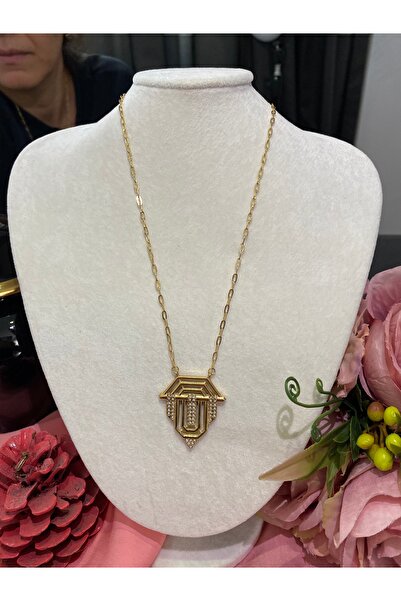 ELSE BİJUTERİ قلادة Serenay الذهبية الصفراء المقاومة للون Vip Steel