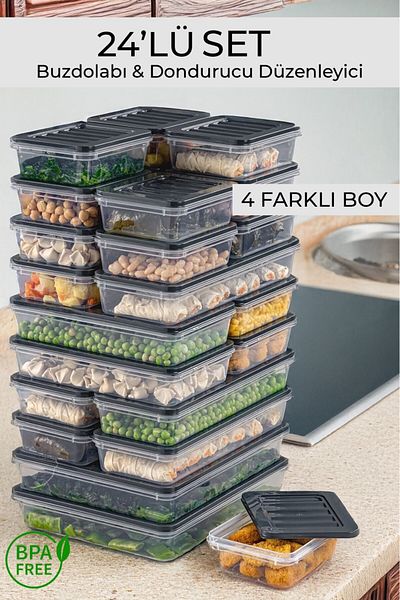 Palica Set of 24 Microwave and Freeze Compatible Storage Containers,2X2400Ml 4X1200Ml 6X1170Ml 12X600Ml