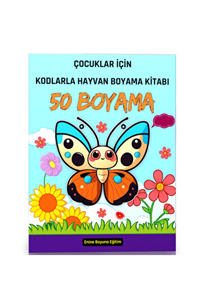 Enine Boyuna Eğitim Animal Coloring Book with Codes for Kids (50 Animal Color...