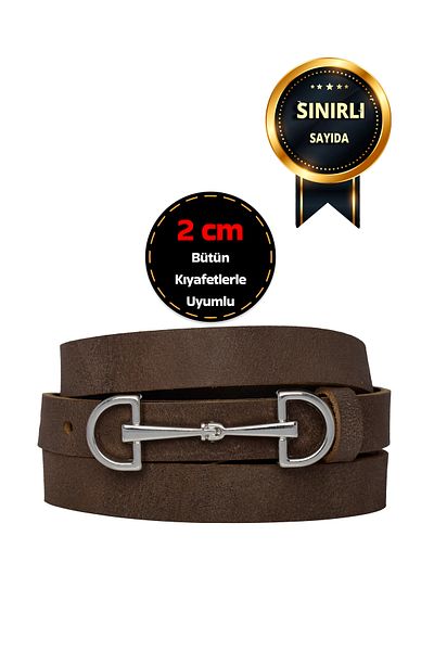 GoDeri 100% γνήσιο μαλακό δέρμα Nubuck, γυναικεία ζώνη Nubuck Brown 2 cm; Φόρεμα, Ζώνη Παντελονιού D&Silver