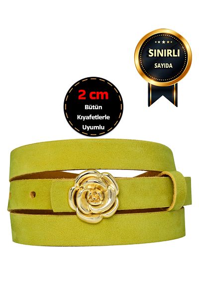 GoDeri Cureaua de dama din nubuc moale, verde fistic, 2 cm - centura pentru rochie si pantaloni guygold