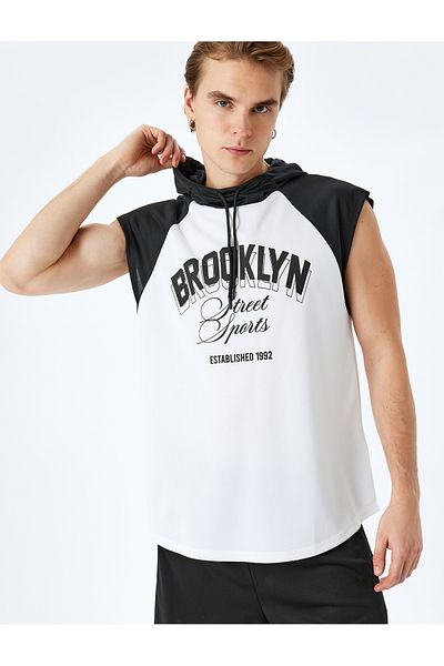 Koton Slogan Printed Color Contrast Hooded Sleeveless Sports Tank Top