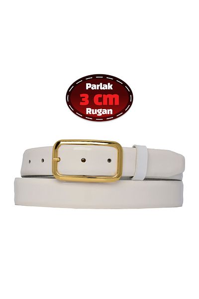 GoDeri 3 cm White Patent Leather - 100% Genuine Leather Classic Women's Belt, Business R50
