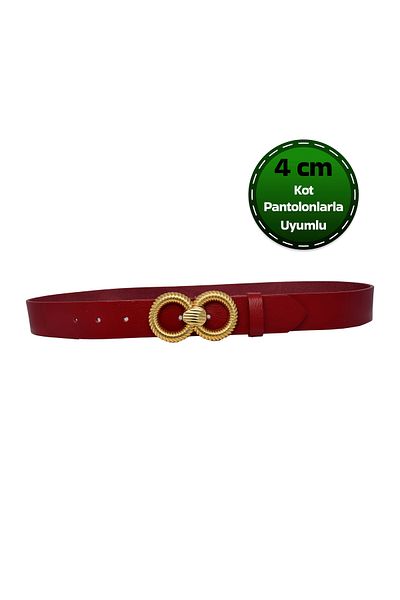 GoDeri Κόκκινη γυναικεία ζώνη 4 cm - 100% γνήσιο δέρμα, χρυσή πόρπη, αθλητική ζώνη = an-byn-78.gold.snsz.new