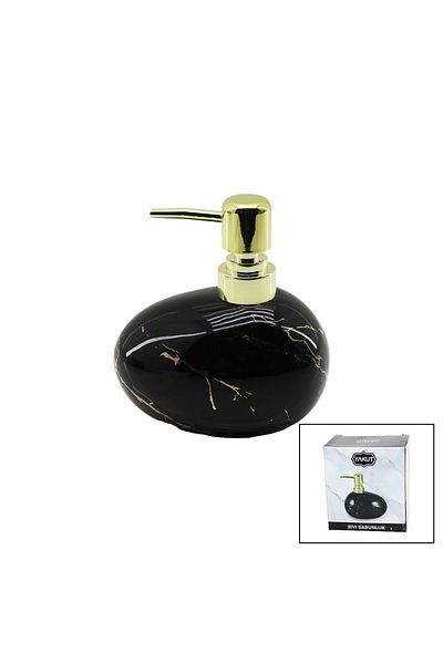 Light up Horizontal chubby black marble pattern ceramic liquid soap dispenser gold cover