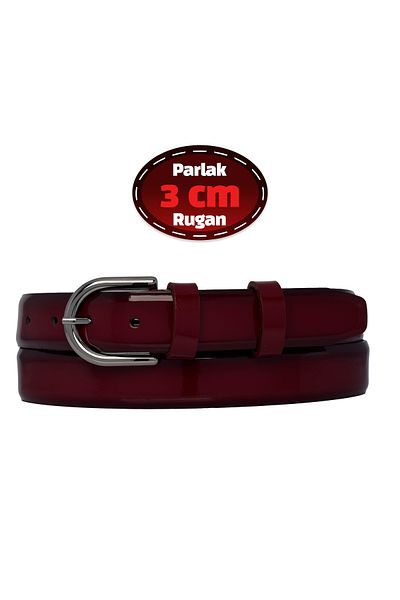 GoDeri Κλασική γυναικεία ζώνη 3 εκ. Claret Red λουστρίνι 100% γνήσιο δέρμα - Business, Business Woman, Ύφασμα, Ζώνη κοστουμιού-r21
