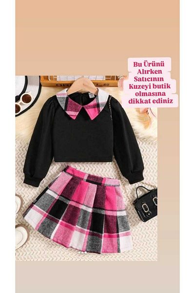 Kuzeyi Butik Girl's Festive Plaid Detailed Combination with Skirt