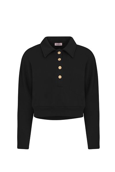 La Sarta Bella Padded Gold Button Black Tracksuit Set