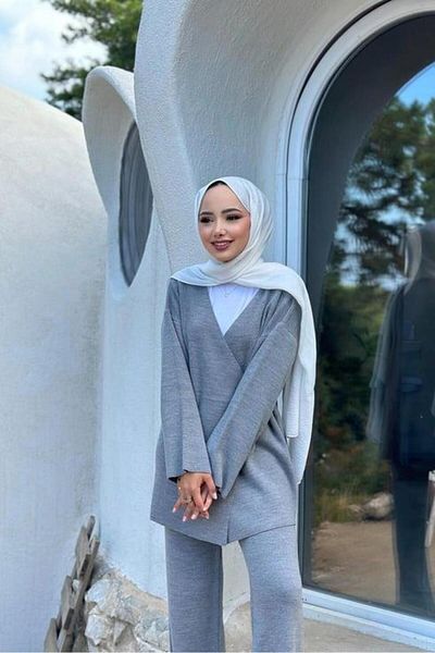 MELEK ARAZ Gray Lina Knitwear Set