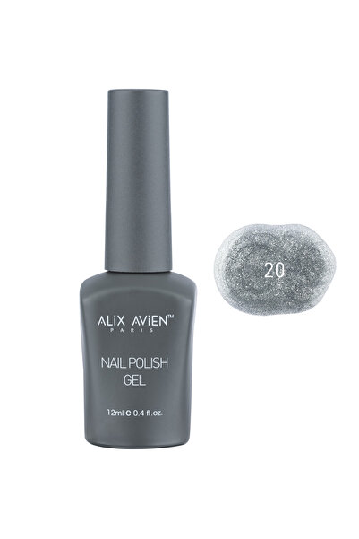Alix Avien UV Kalıcı Gri Simli Jel Oje 20 - Gel Polish - 12 ml