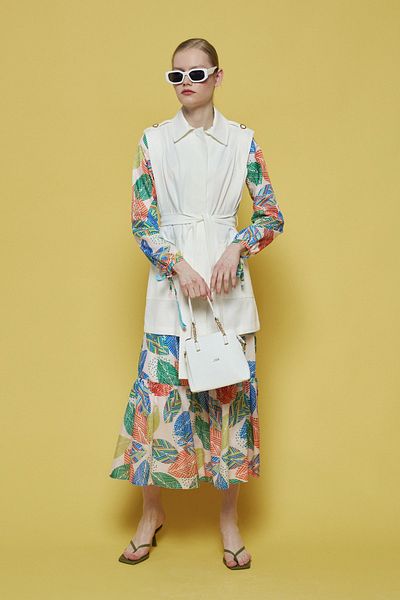 Nihan Ecru Canvas Vest - Ring Detailed