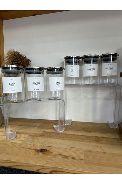 ANJEAHOME Sonora 6-Piece 300 ml Glass Spice Rack with Bamboo Lid (with Spoon)
