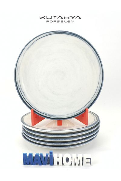 Kütahya Porselen Corendon Series - 20 cm Thick Porcelain Dessert Plate, Set of 6