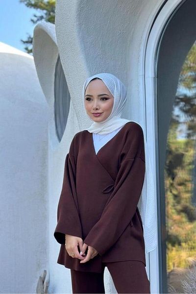 MELEK ARAZ Σετ πλεκτό καφέ Lina