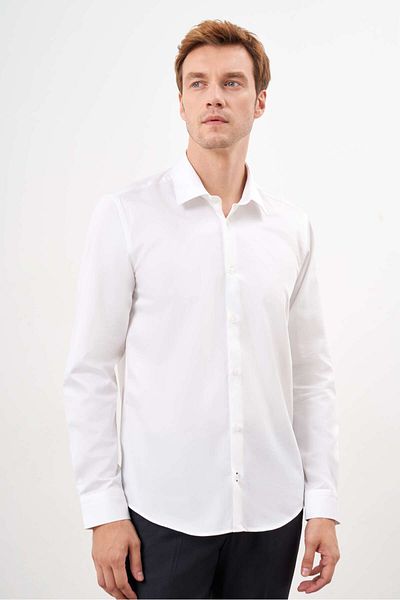 Morven Cămașă slim fit pentru bărbați, din bumbac alb, cu model simplu