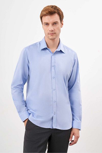 Morven Cămașă pentru bărbați, albastră, din bumbac, cu model uni, cu guler rigid