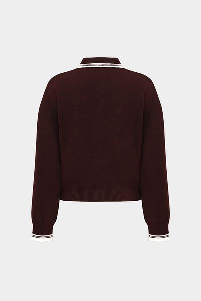 Açelya Okcu Premium Striped Polo Neck Women's Wool Blended Knitwear Sweater