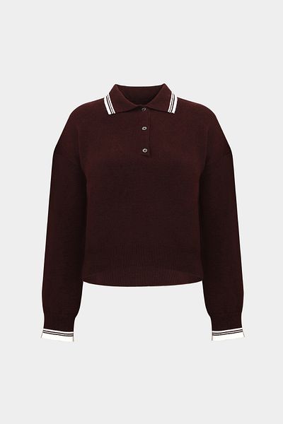 Açelya Okcu Premium Striped Polo Neck Women's Wool Blended Knitwear Sweater