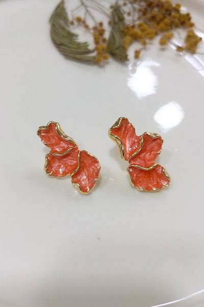 Glaren Orange Enamel Wing Gold Color Women's Earrings