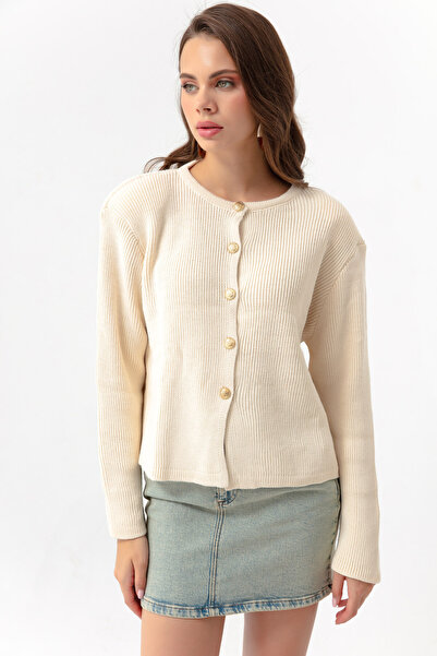 Lafaba Γυναικεία ζακέτα με μπεζ χρυσό κουμπιά με επένδυση