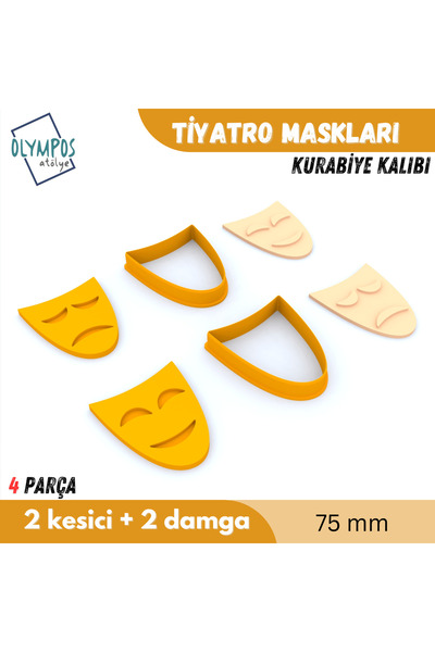 Olympos Atölye أقنعة المسرح |   4 قطع |   كوكيز - عجينة السكر - مجموعة قوالب ...