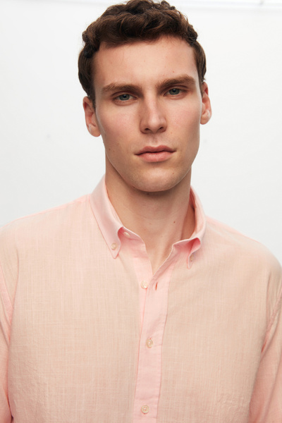 D'S Damat Rózsaszín Slim Fit nyári lobogó vászon megjelenésű pamut ing