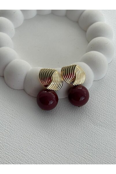 Luparadis Özel Seri Gold Tırtık Model Bordo Top Küpe