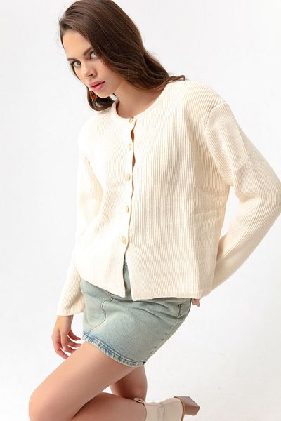 Lafaba Damen-Cardigan mit Knöpfen in Beige und Gold