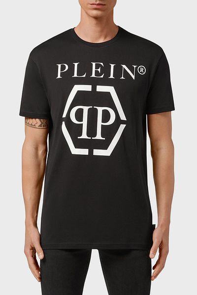 PHILIPP PLEIN تي شيرت رجالي - قطن 100%، مقاس عادي، شعار، MTK5124 PJY002N 02