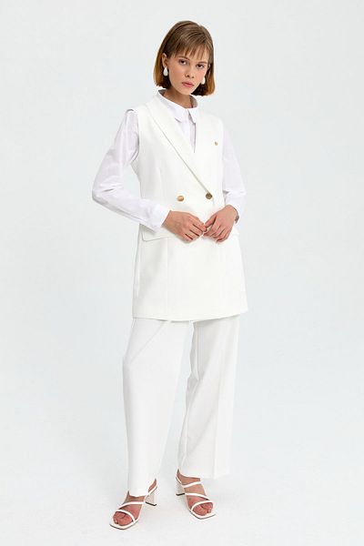 Nihan Ecru Classic Shawl Collar Vest