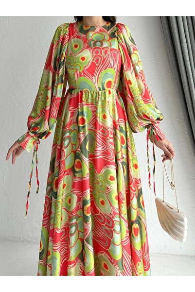 MELEK ARAZ Zelena Zühre haljina sa pastelnim uzorkom