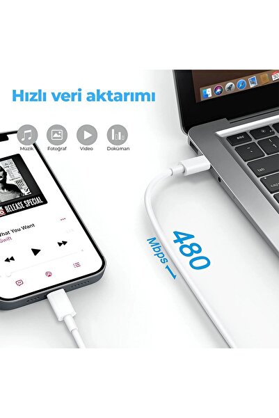 Deji By Woyax Samsung Xiaomi Oppo Reeder Huawei Uyumlu Type C Type C Hızlı Şarj Kablosu Beyaz 1,2 Metre