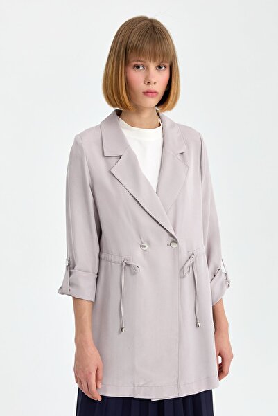 Nihan Apolet Detaylı Büzgülü Cupra Ceket Gri