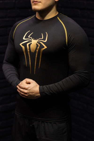 YHM Spiderman Compression Body Gold Printed Sports T-Shirt