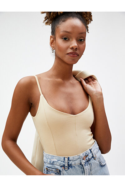 Koton Κορυφή Crop Tank με ραβδώσεις U-Neck - Λεπτές τιράντες