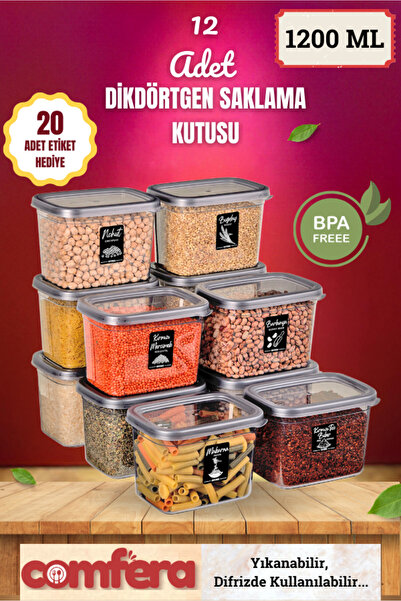 BAGER MARKET مجموعة كومفيرا مكونة من 12 قطعة مستطيلة الشكل، وملعقة، وحاوية تخزين، ومهر 12x1.2 لتر