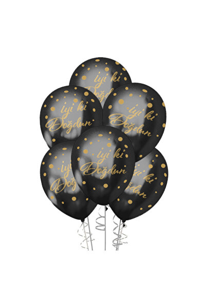 Party Country 50 قطعة من بالونات الكروم السوداء - مطبوعة باللون الذهبي