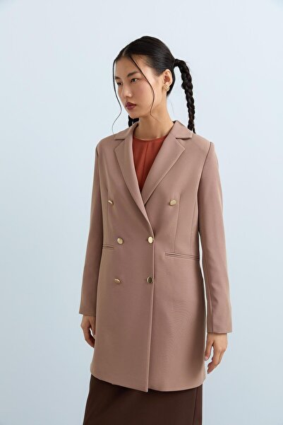 Nihan Metal Düğmeli Blazer Ceket Vizon